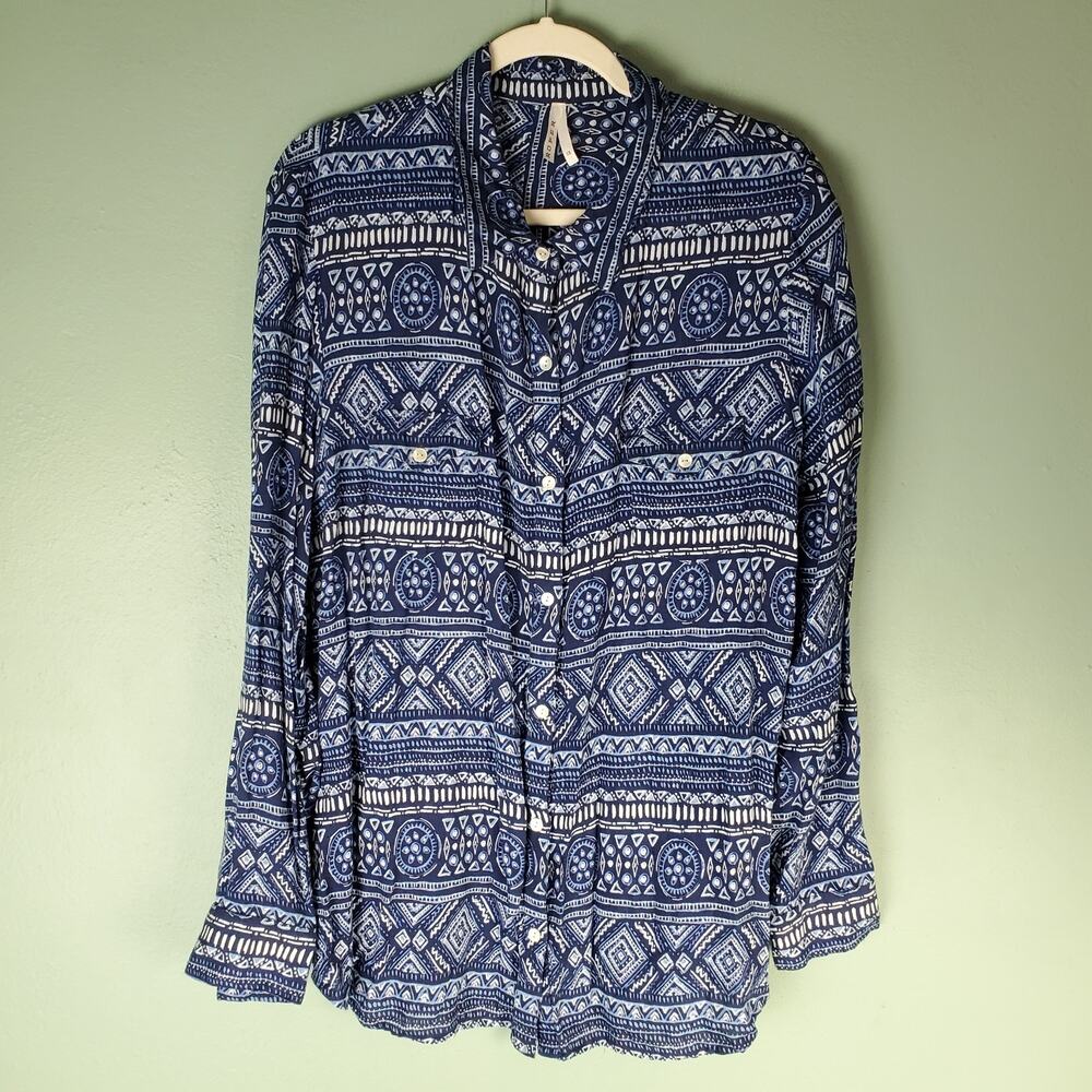 Roper Womens Long Sleeve Tribal Print Rayon Button Down Shirt Blouse Size 1X